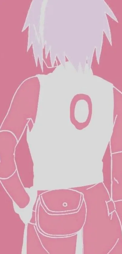 Anime character in pink minimalist design wallpaper.