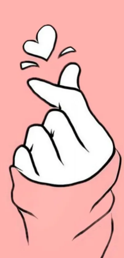 Minimalist wallpaper with pink background featuring hand making love gesture.