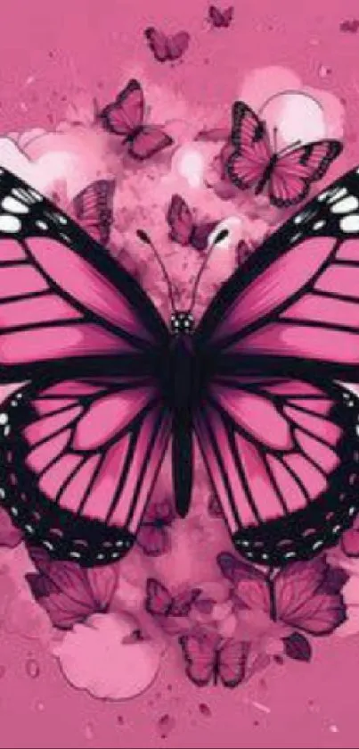 Pink butterfly art wallpaper with floral background.