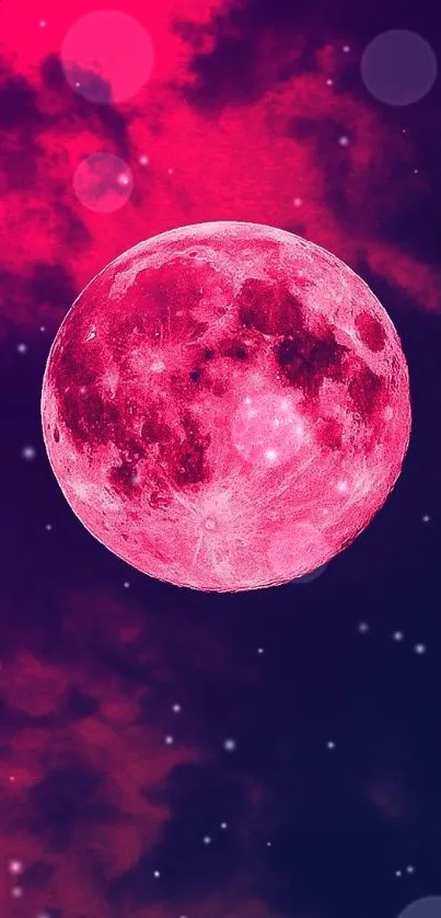 Vibrant pink moon against a deep purple night sky wallpaper.