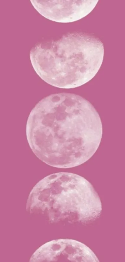 Pink moon phases lined vertically on a wallpaper.