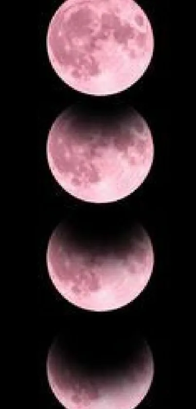 Mobile wallpaper featuring pink phases of the moon on a black background.