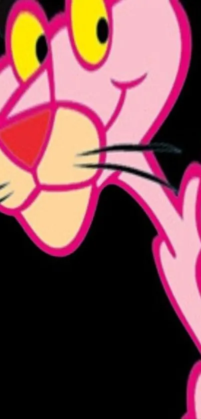 Pink Panther cartoon character on black background, playful and vibrant design.