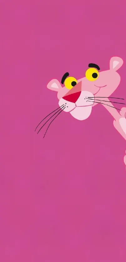 Pink Panther cartoon peeking on pink background.