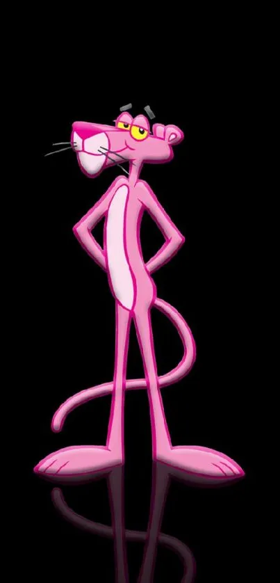 Pink Panther character on black background, perfect mobile wallpaper.