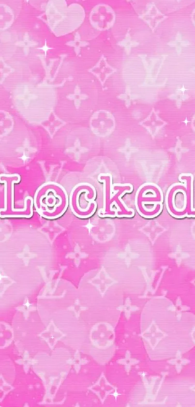 Pink patterned wallpaper with the word 'Locked' in a stylish font.