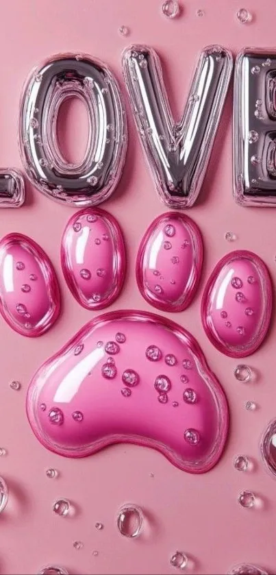 Pink paw print with love text wallpaper.