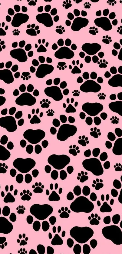 Pink background with black paw prints, perfect for pet lovers.