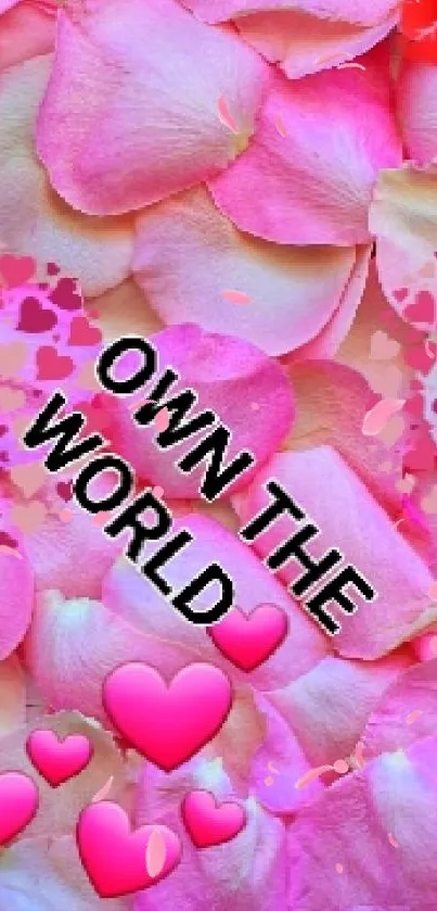Pink petals with inspiring text and hearts mobile wallpaper
