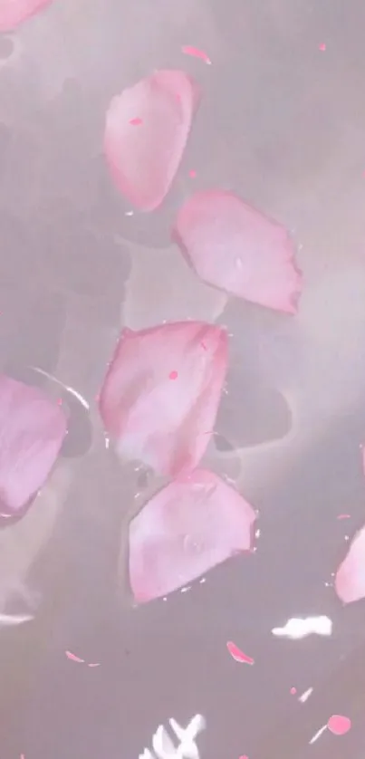 Delicate pink petals floating on tranquil water surface.