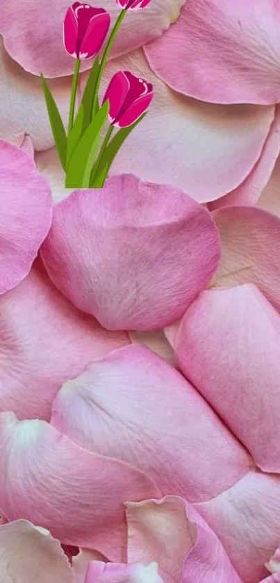 Pink petal wallpaper with vibrant tulips.