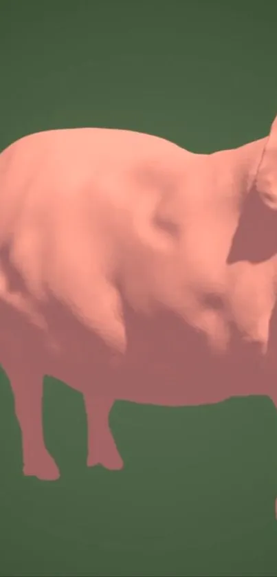 Mobile wallpaper of a pink pig on a green background.