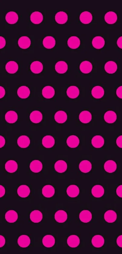 Pink polka dots on black background mobile wallpaper.