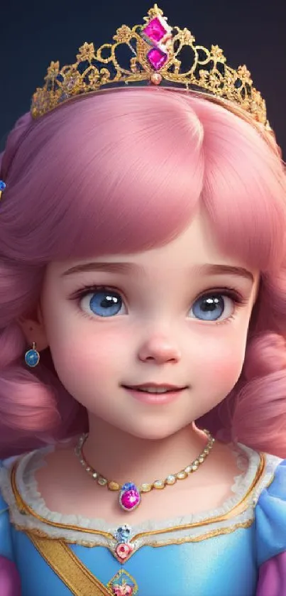 Young princess with pink hair and golden crown in digital art wallpaper.