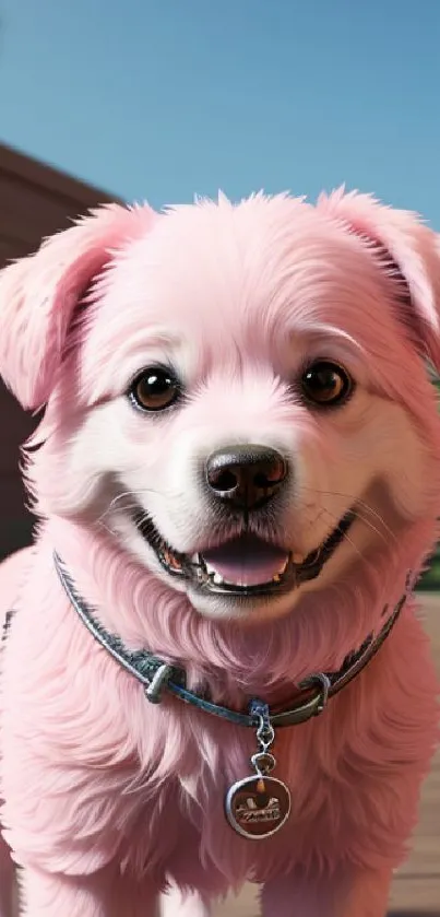 Adorable pink puppy with fluffy fur and a cute expression.