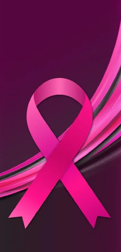 Vibrant pink ribbon on dark magenta background wallpaper.