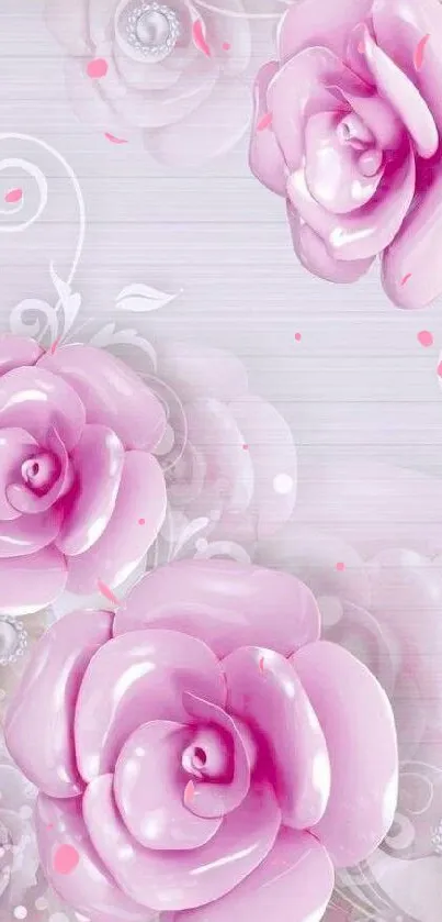 Elegant pink rose wallpaper with decorative accents.