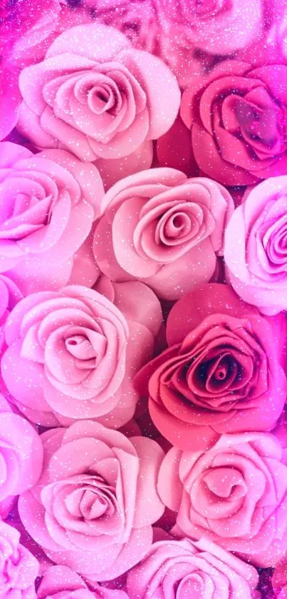 Pink roses with glitter effect in a captivating mobile wallpaper.