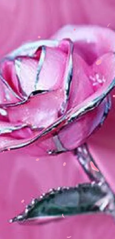 Pink rose with silver accents mobile wallpaper.