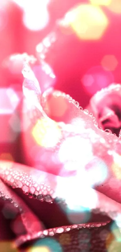 Close-up of a pink rose with dewdrops, perfect for mobile wallpaper.