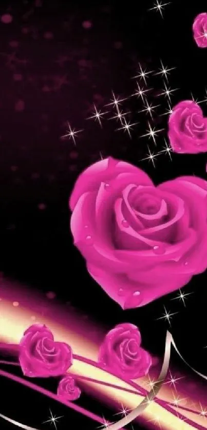 Beautiful pink roses forming hearts on a dark background in mobile wallpaper.