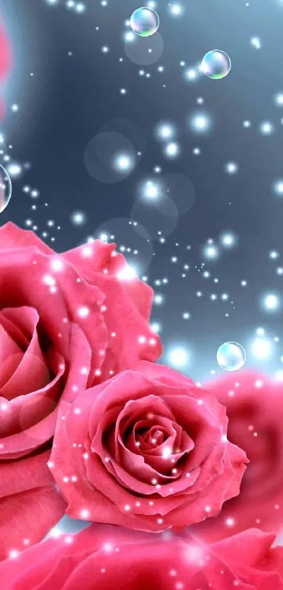 Dreamy mobile wallpaper with pink roses and bubbles.