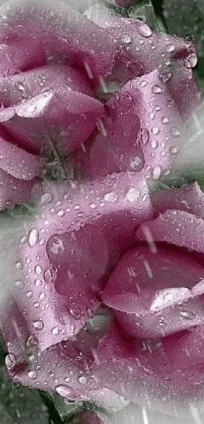 Pink roses with dewdrops wallpaper for mobile.