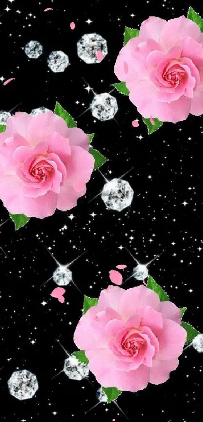 Pink roses with a starry background mobile wallpaper.