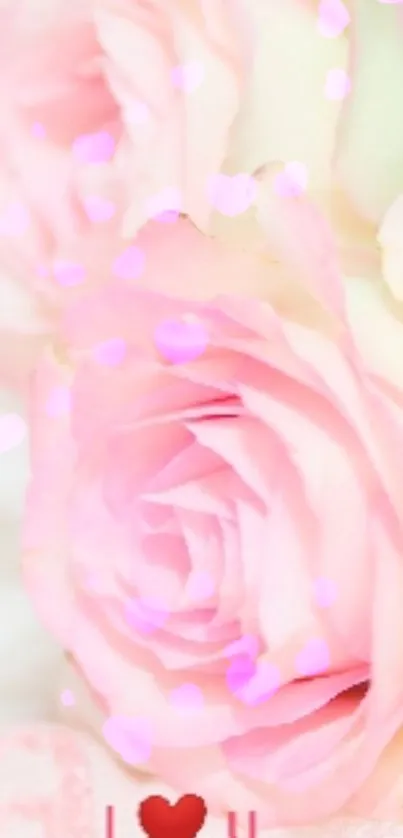 Romantic pink roses wallpaper with soft heart shapes.