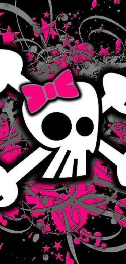 Vibrant pink skull-themed mobile wallpaper with artistic flair.