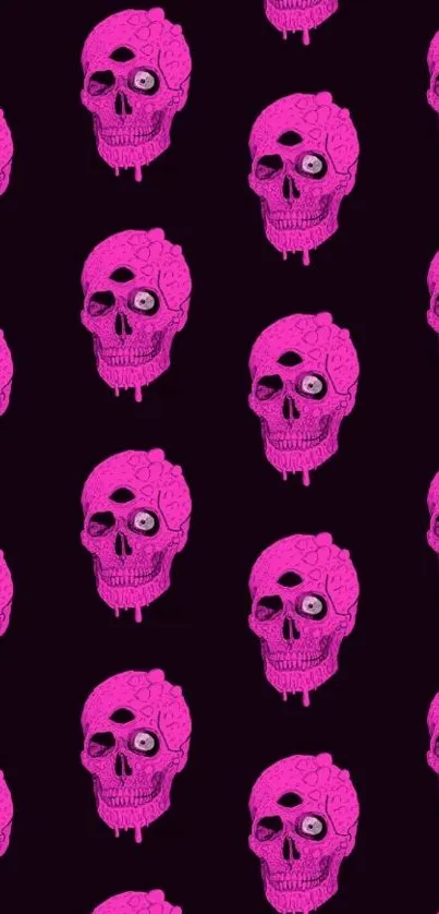 Vibrant pink skull pattern on a dark background, perfect for mobile wallpaper.