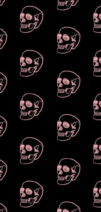 Patterned pink skulls on a black background.