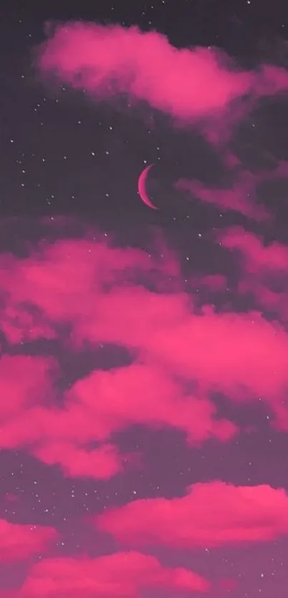 Vibrant pink night sky with clouds and stars wallpaper.