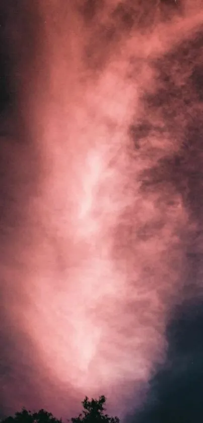 Pink smoke against a night sky wallpaper.