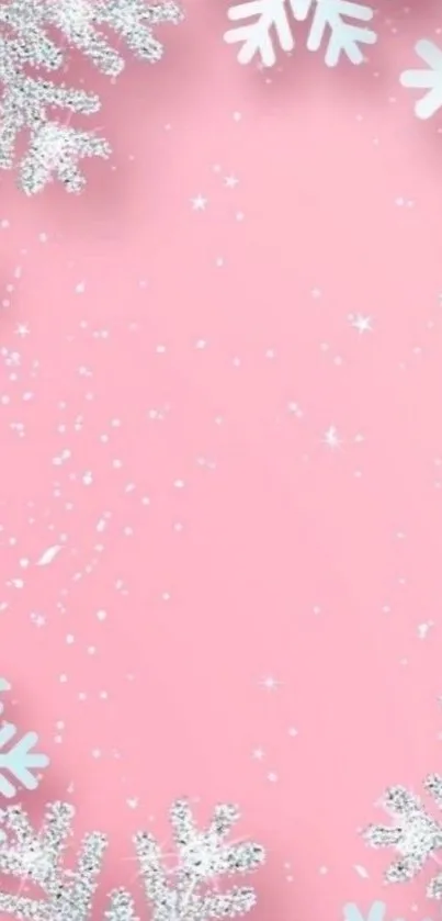 Pink background with glittery snowflakes