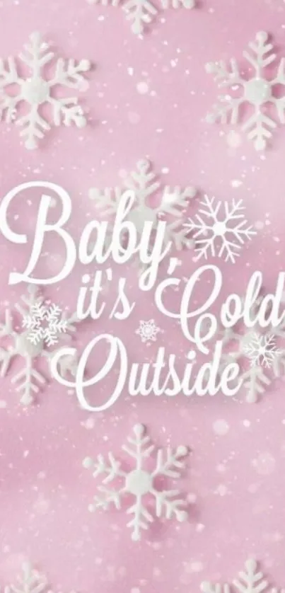 Pink winter wallpaper with snowflakes and festive message.