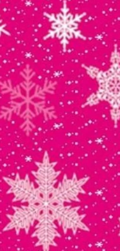 Pink wallpaper with white snowflakes pattern, perfect for winter.