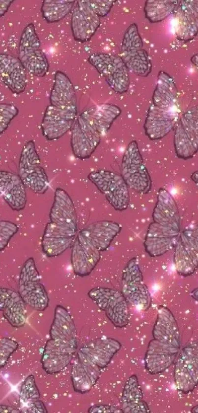 Pink butterfly wallpaper with sparkles.