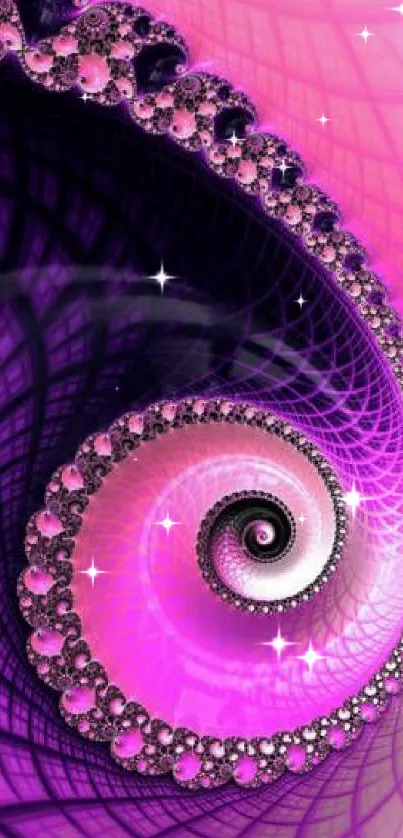 Vibrant pink spiral fractal wallpaper design.