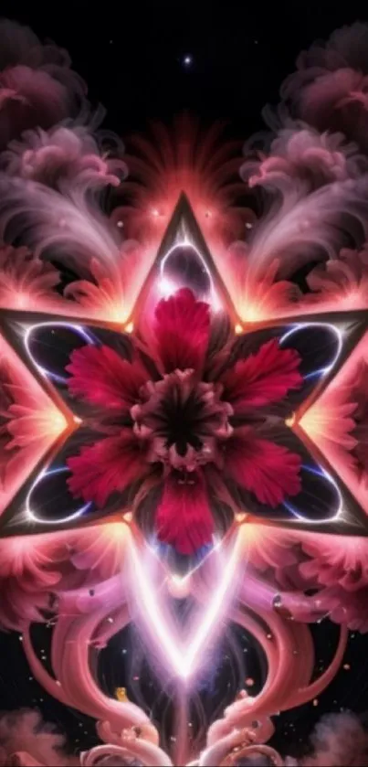 Abstract pink star fractal art with vibrant cosmic design.