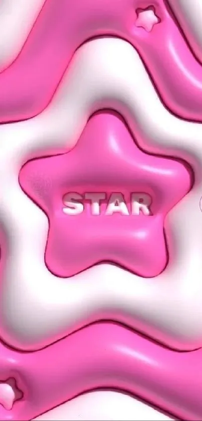 Vibrant pink star pattern wallpaper with 3D design and white accents.