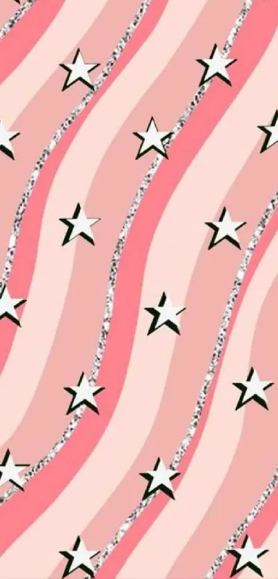 Pink star-striped mobile wallpaper with wavy design.