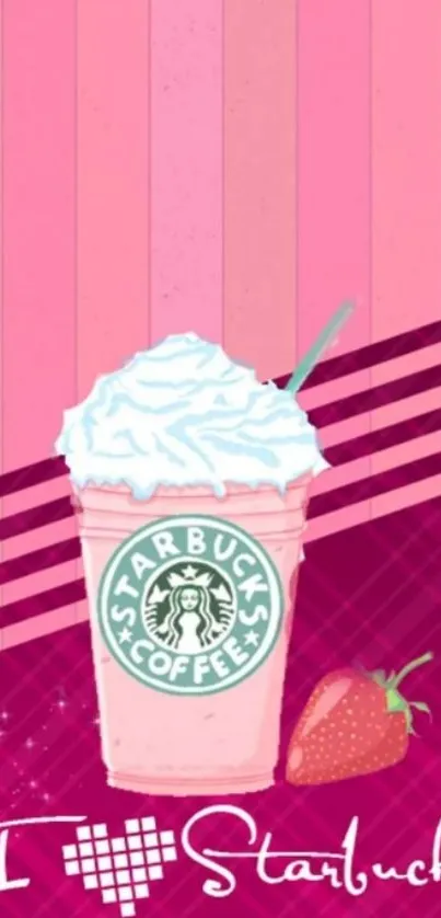 Pink Starbucks frappuccino wallpaper with a strawberry design.