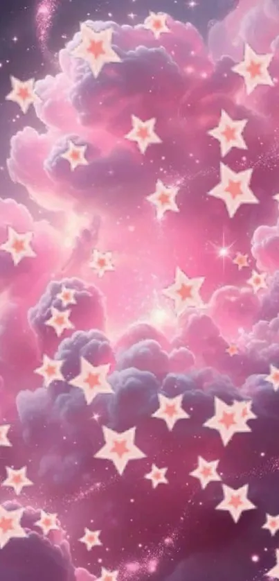 Dreamy pink clouds and stars wallpaper.