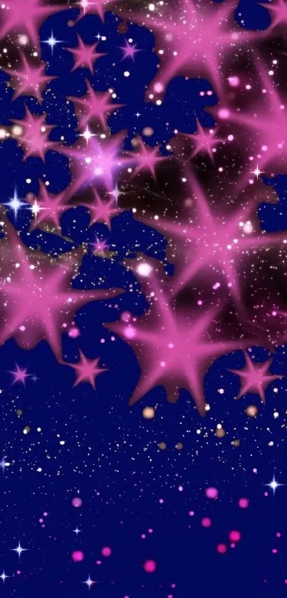 Pink galaxy wallpaper with glowing stars.