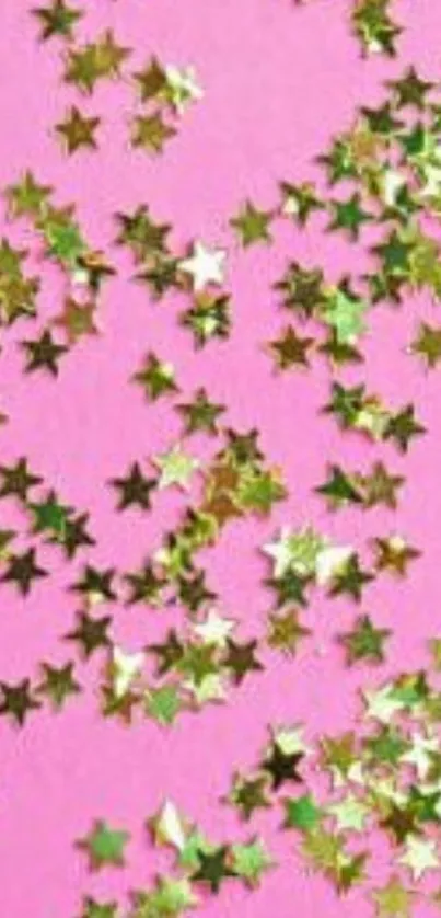 Pink wallpaper with golden star glitter confetti.