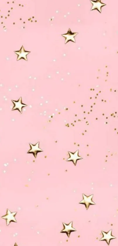 Pink mobile wallpaper with stars and golden speckles.