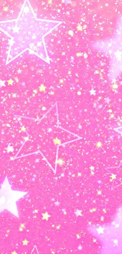 Pink starry wallpaper with sparkling stars.