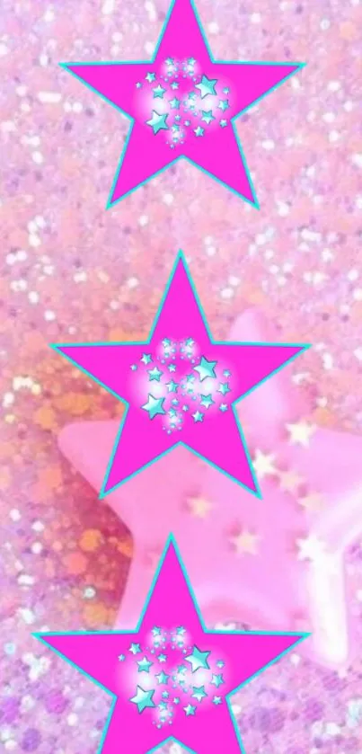 Pink stars glitter wallpaper with sparkling effects and vibrant colors.