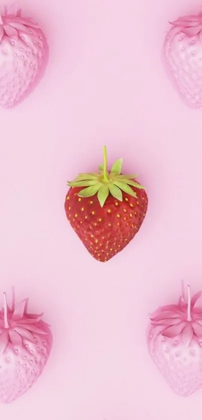 Pink and red strawberry art wallpaper for mobile.